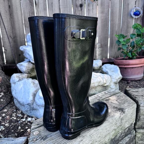 Hunter Original Women's Tall Gloss Black Rain Wellies Boots 8 US / 6 UK *Flaws* - Picture 5 of 16